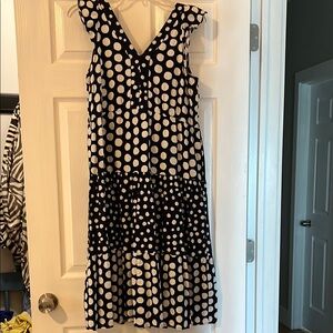 LOFT Black and White V-Neck Flutter Sleeve Sundress